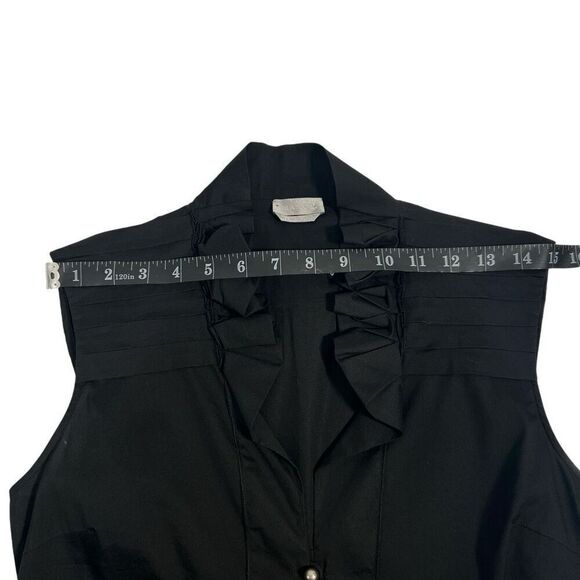 Mantu Black Sleeveless Small V-neck Button-Down Ruffled Top Blouse sz 6 - Picture 11 of 12